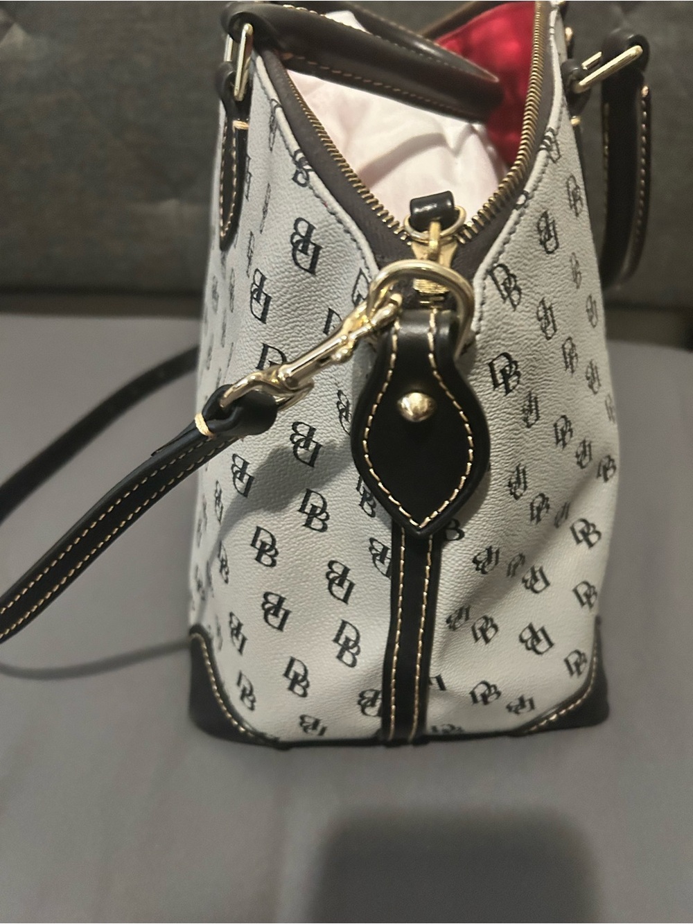 Dooney & Bourke Cream and Black Logo Dome Satchel - Picture 3 of 5